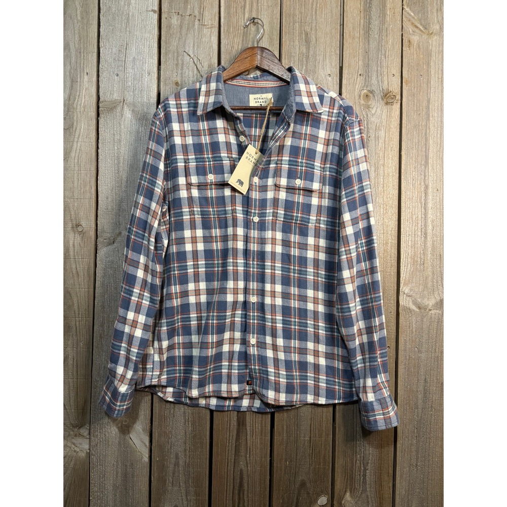 The Normal Brand NWT Mountain Overshirt Mineral Blue Plaid Flannel Shirt L